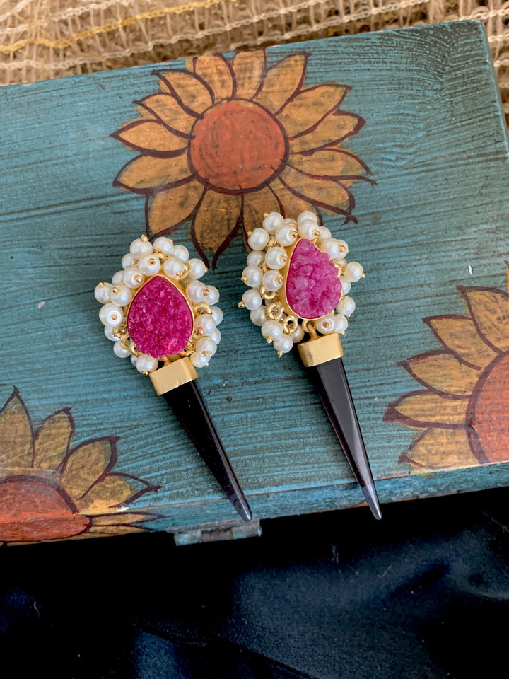 Bright Pink Crystal Earrings