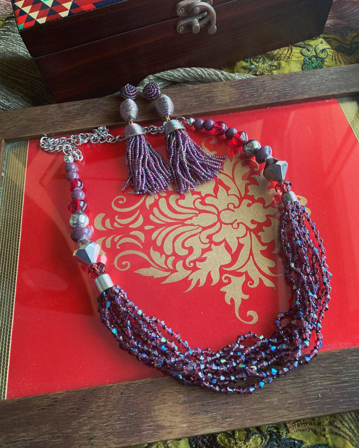 Scintillating Multicoloured Beaded Necklace with Danglers - SHIVKA