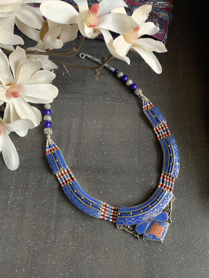 Lapis Lazuli Silver Tone Necklace - SHIVKA