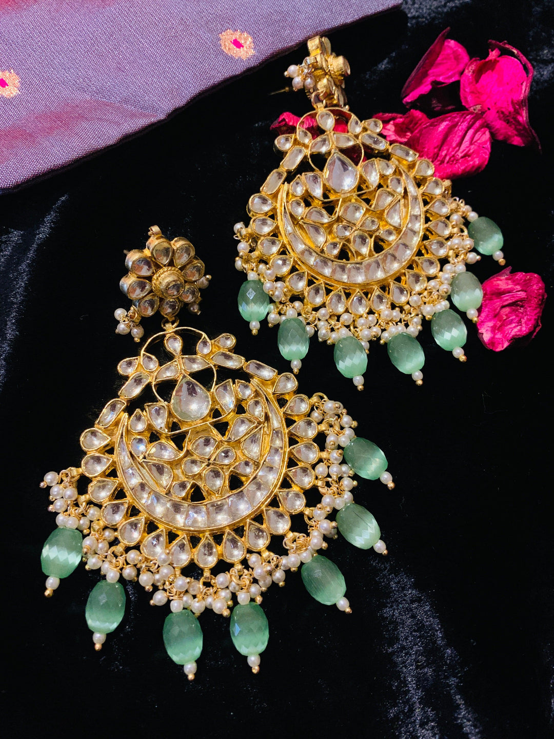 Sea Green Pachi Kundan Earrings - SHIVKA