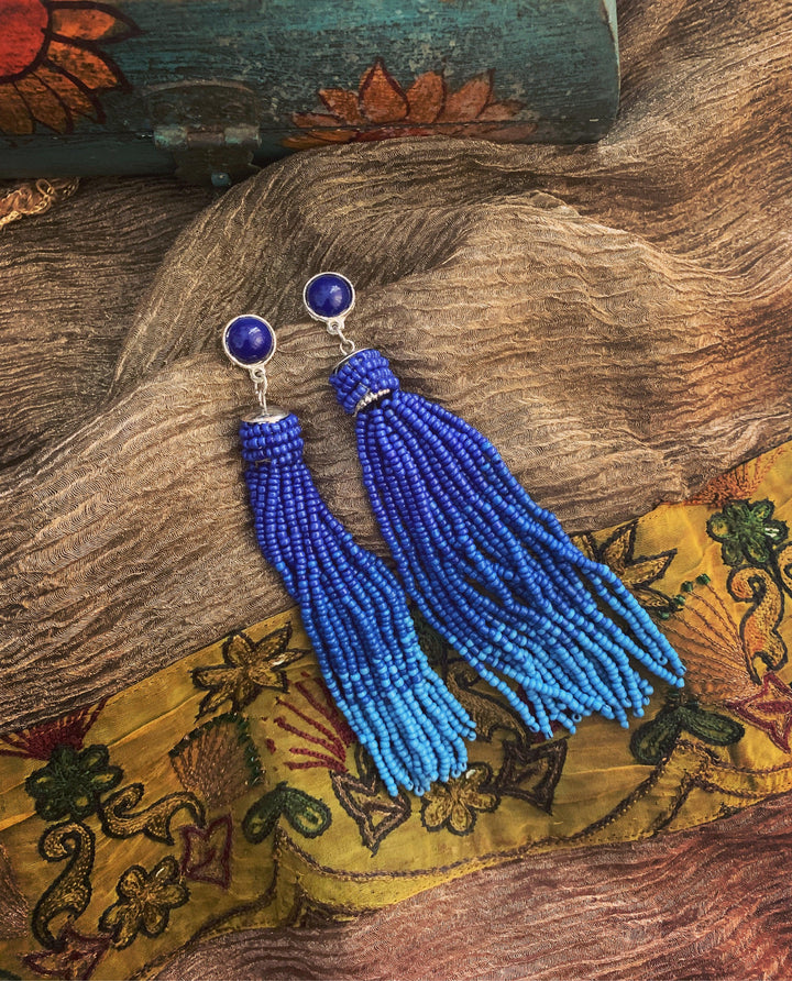 Lapis Blue Beaded Earrings - SHIVKA