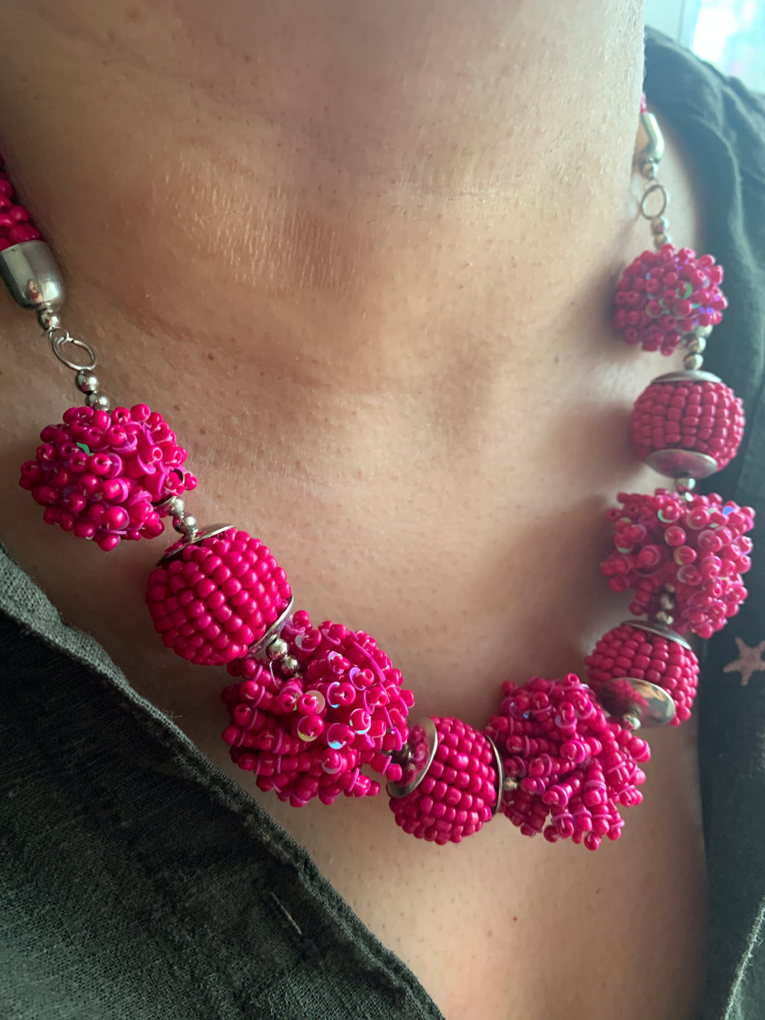 Bright Pink Beaded Necklace