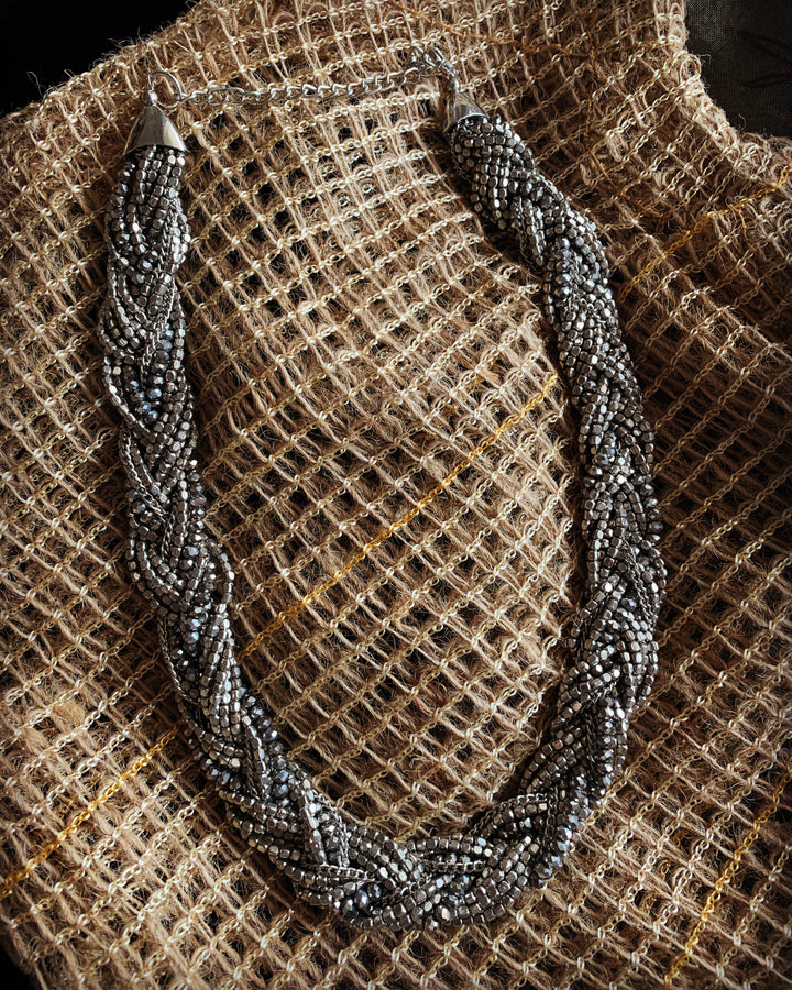 Criss Cross Silver Beaded Necklace