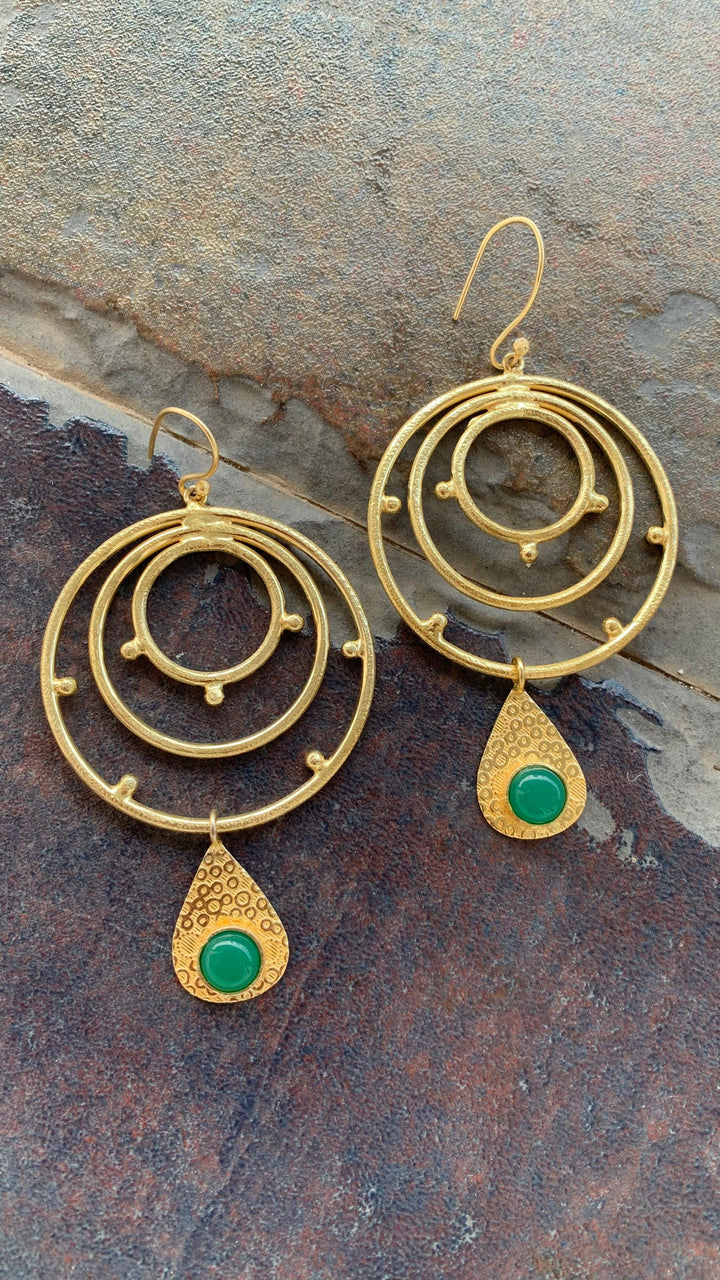Statement Green and Gold Hoop Danglers - SHIVKA