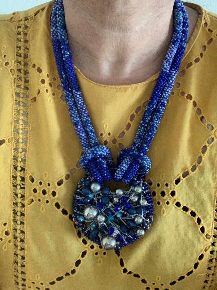 Gorgeous Blue Beaded Necklace - SHIVKA
