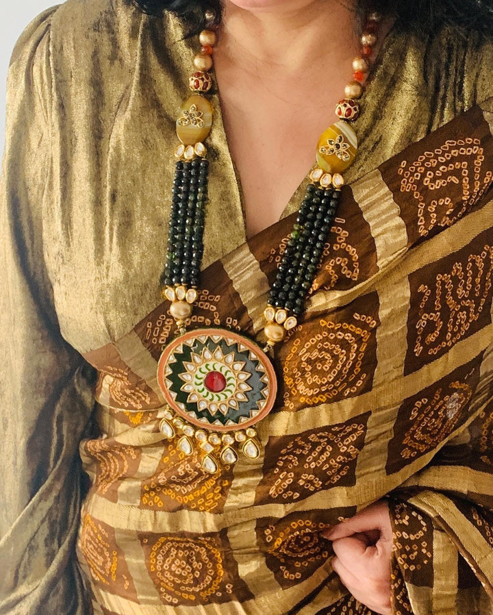 Silver Enamelled Fusion Pendant Necklace with Earrings - SHIVKA