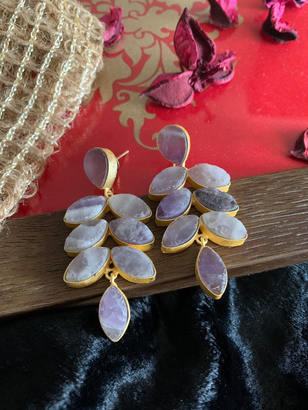Natural Gemstones Leaf Danglers - SHIVKA