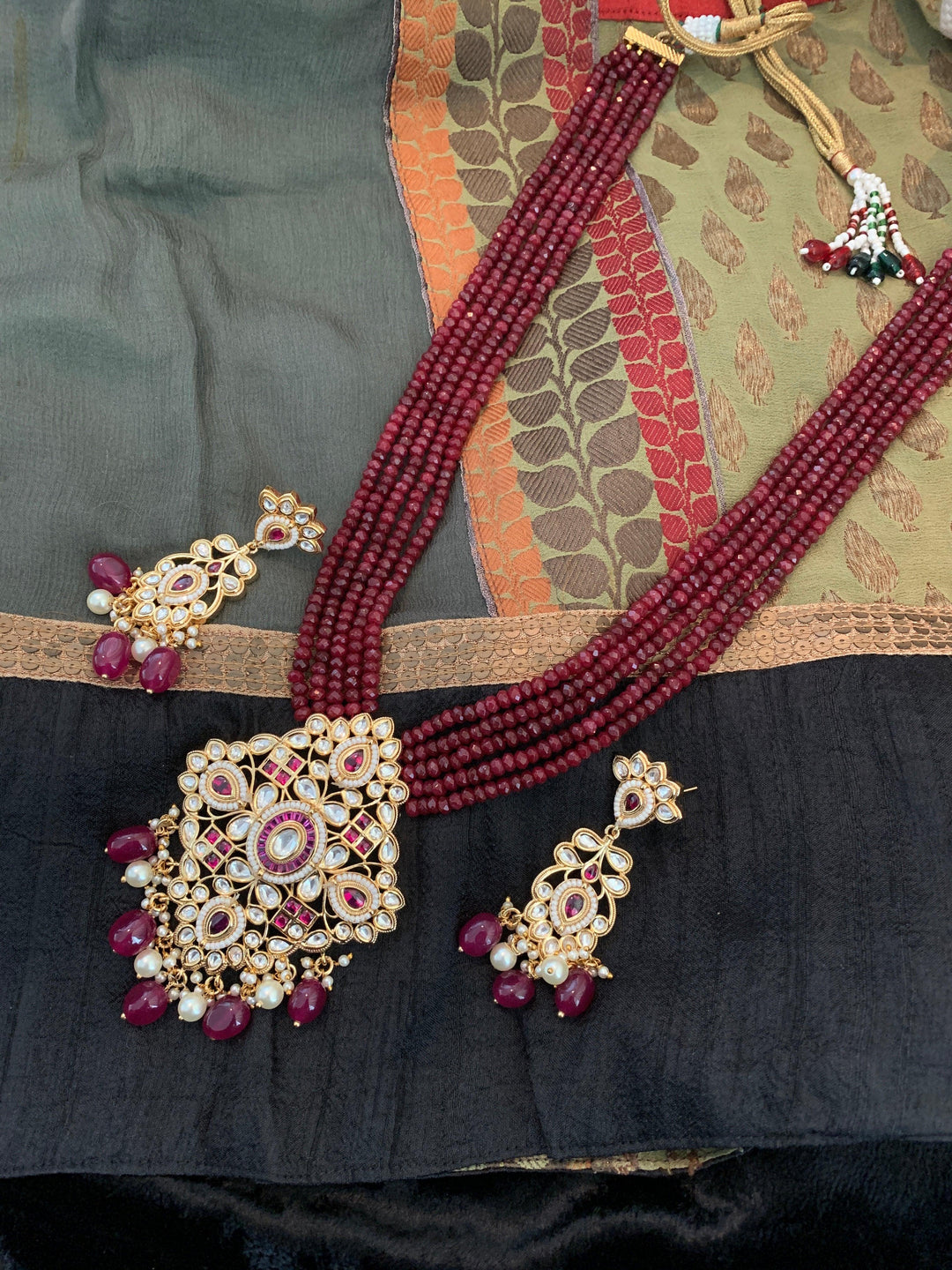 Ruby Pendant Necklace with Earrings - SHIVKA