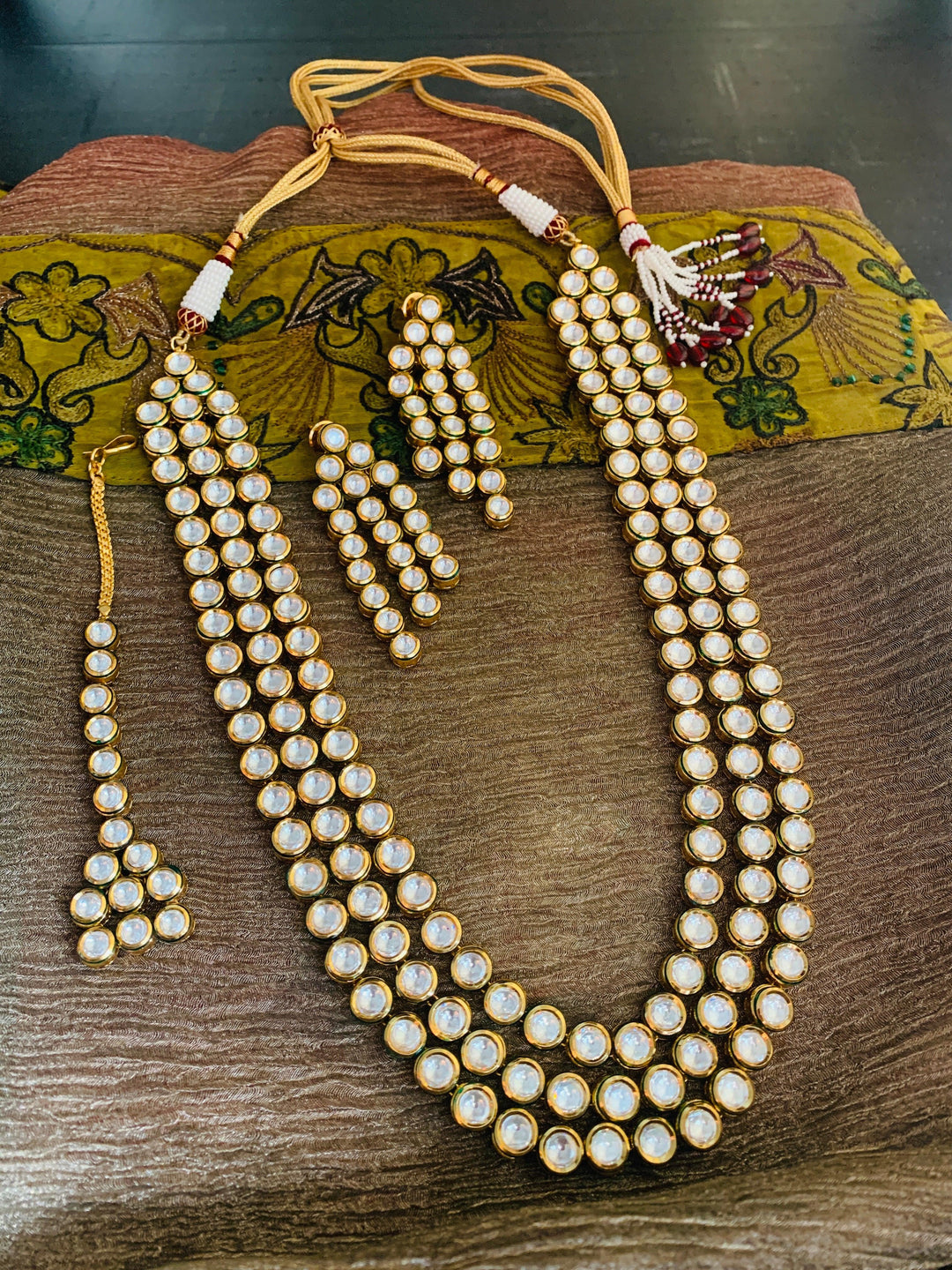 Jadau Kundan Necklace with Earrings and Maangtikka - SHIVKA