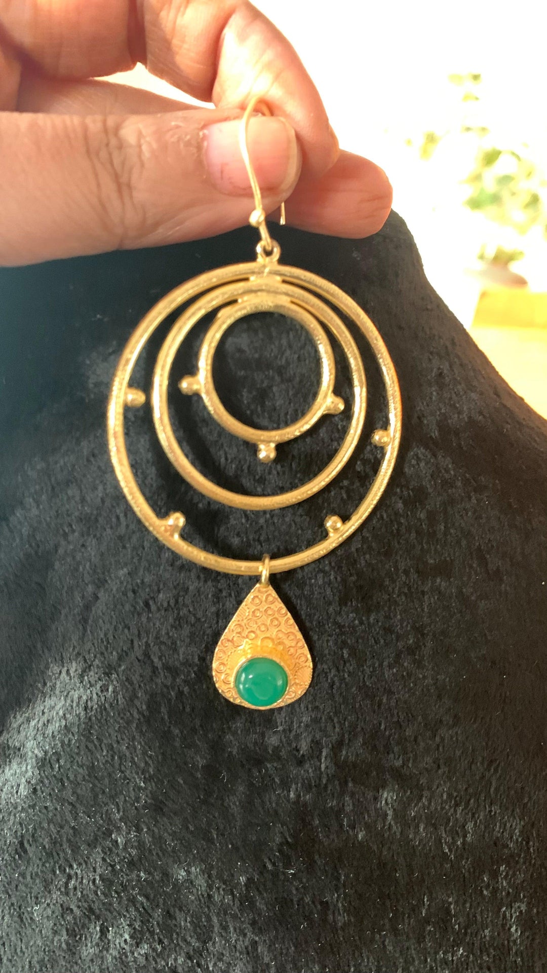 Statement Green and Gold Hoop Danglers - SHIVKA