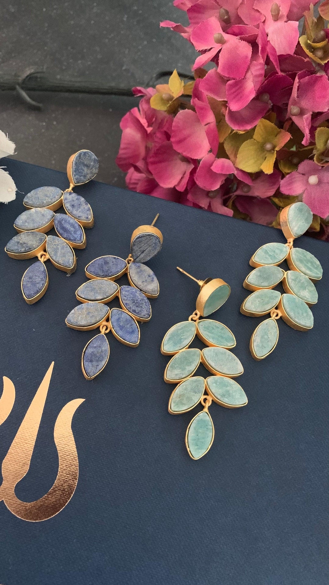 Natural Gemstones Leaf Danglers - SHIVKA