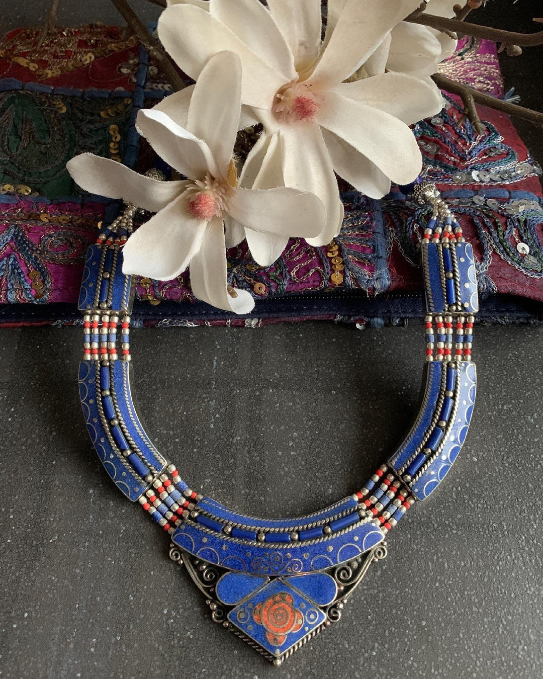 Lapis Lazuli Silver Tone Necklace - SHIVKA