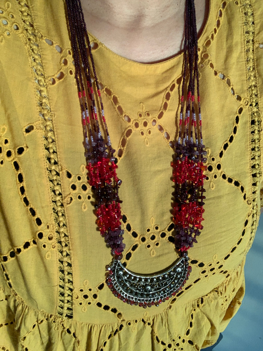 Crescent Beaded Long Necklace