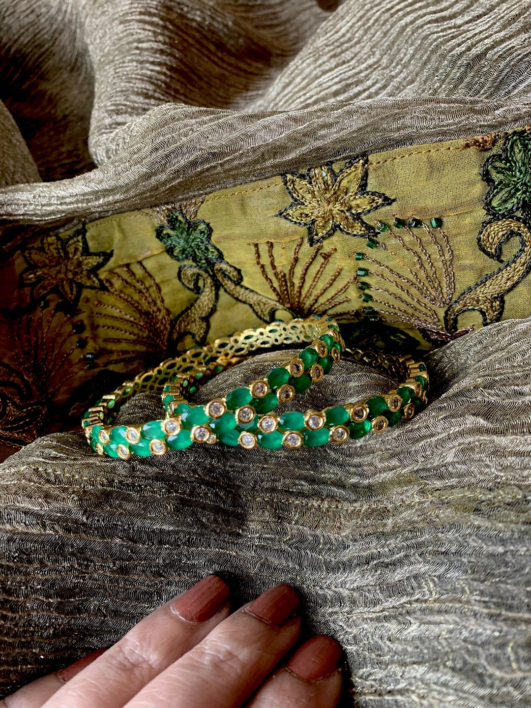 Emerald Green AD Bangles-set of 2