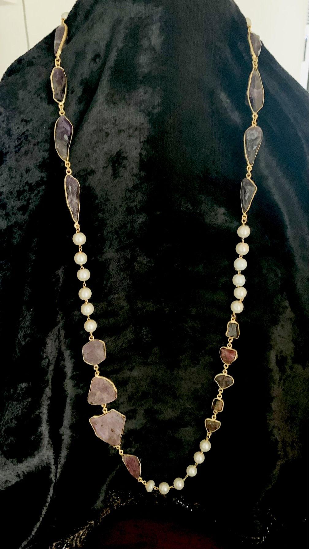 Multi Natural Gemstones and Pearls Long Mala - SHIVKA