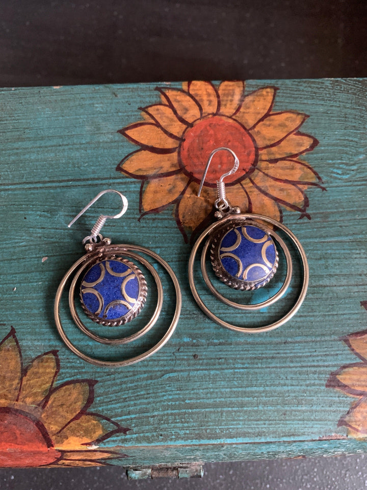 Spiral Lapis Blue Danglers - SHIVKA