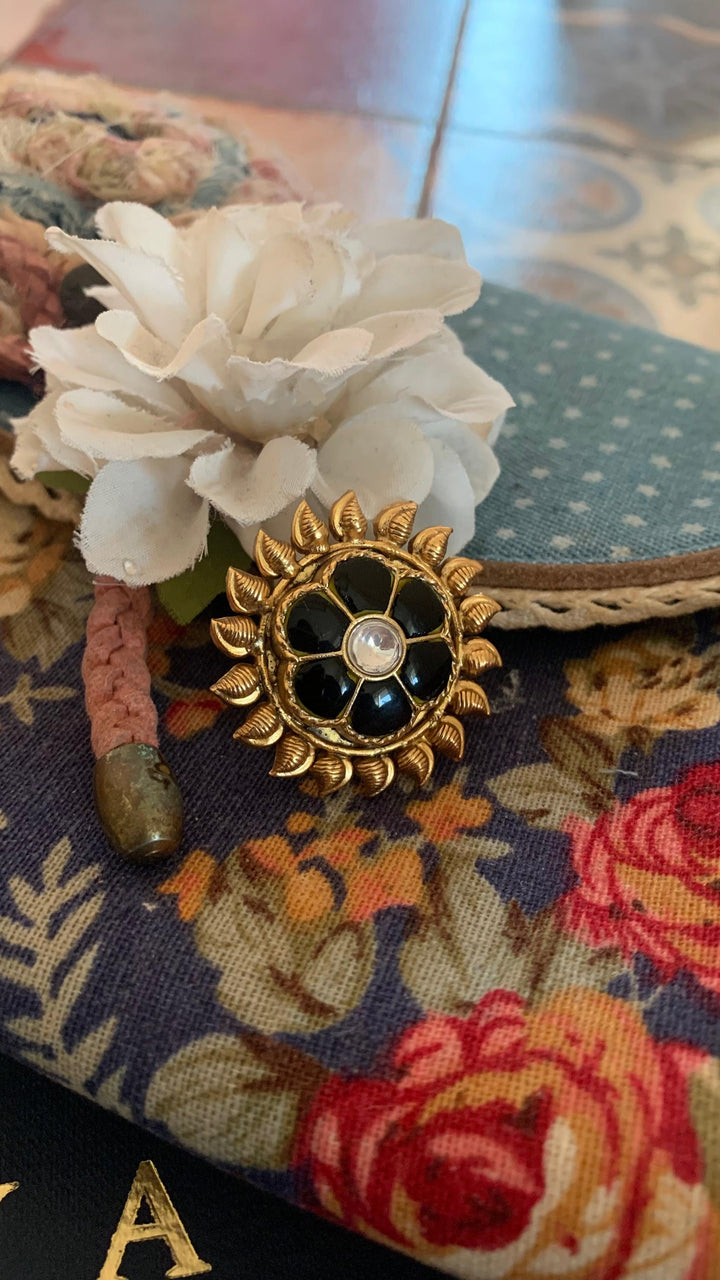 Statement Pure 925 Silver Kundan Ring - SHIVKA