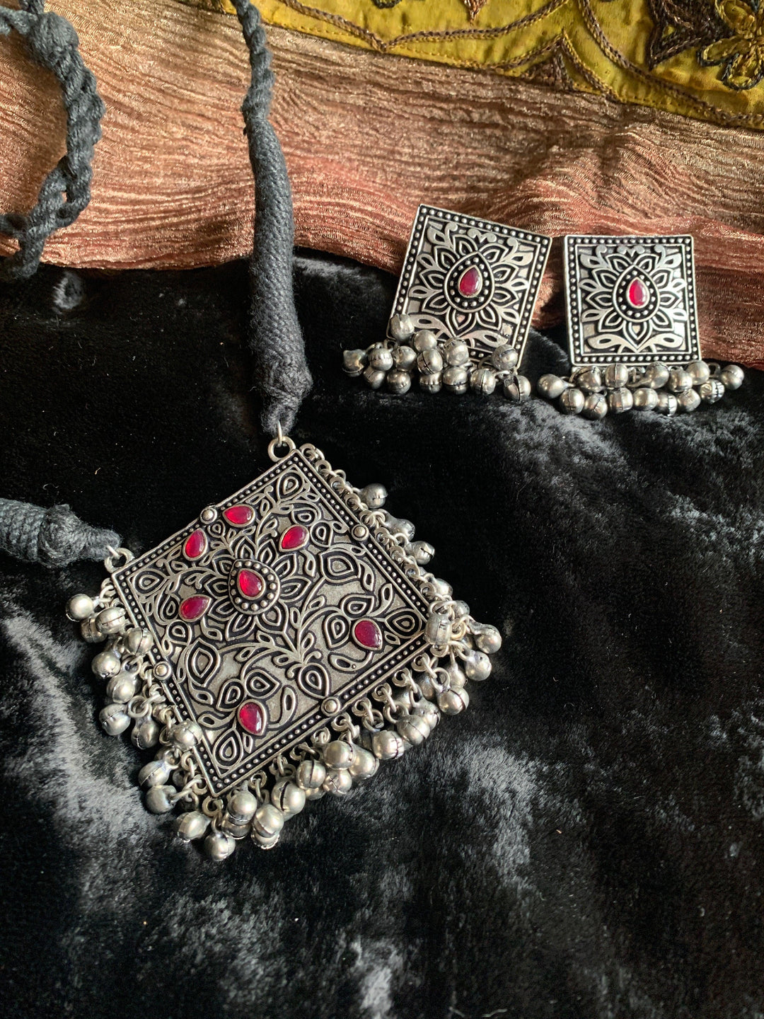 Red Ghungroo Pendant Necklace Set - SHIVKA