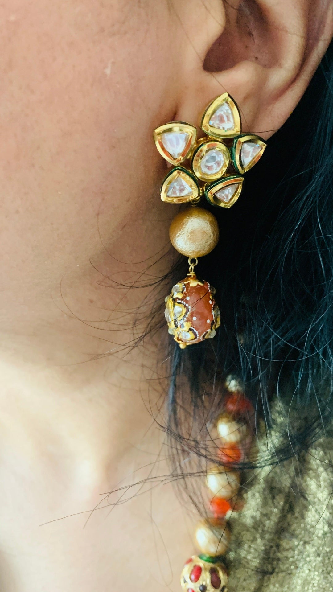 Silver Enamelled Fusion Pendant Necklace with Earrings - SHIVKA