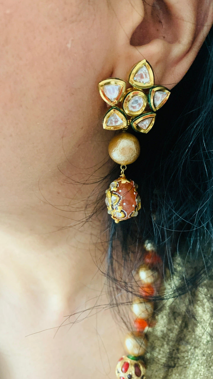 Silver Enamelled Fusion Pendant Necklace with Earrings - SHIVKA