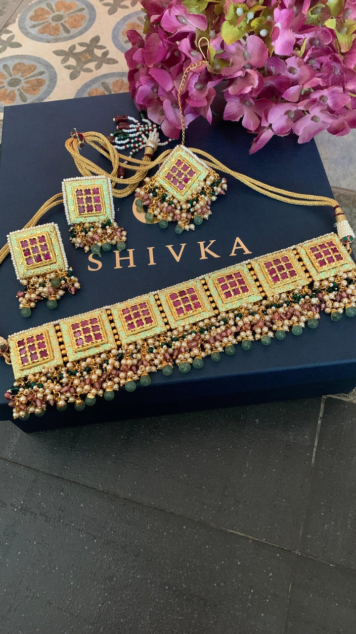 Gorgeous Kundan Choker with Earrings and Maangtikka - SHIVKA