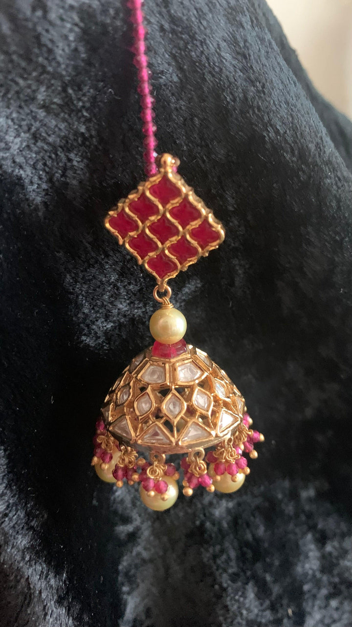 Kundan Pendant Ruby Necklace with Earrings - SHIVKA