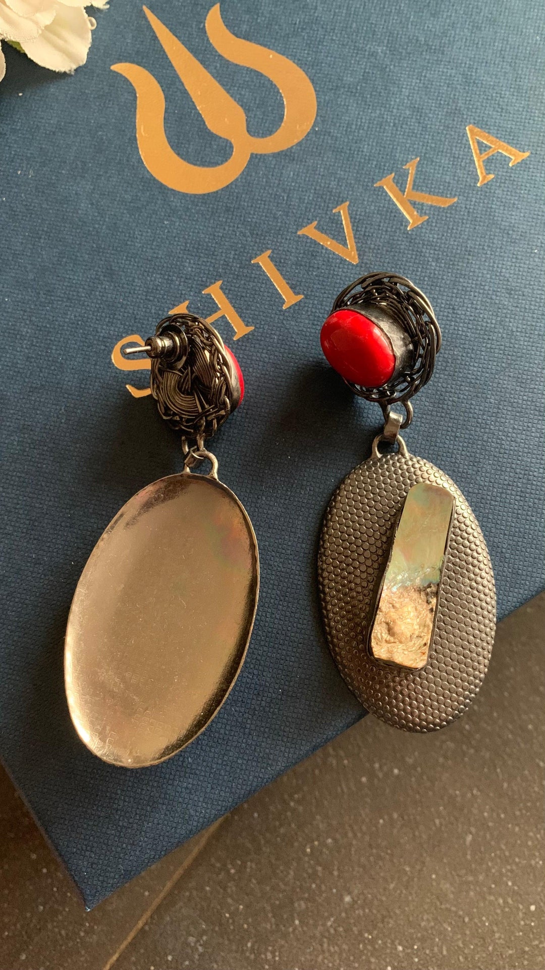 Statement Coral Rhodium Danglers - SHIVKA