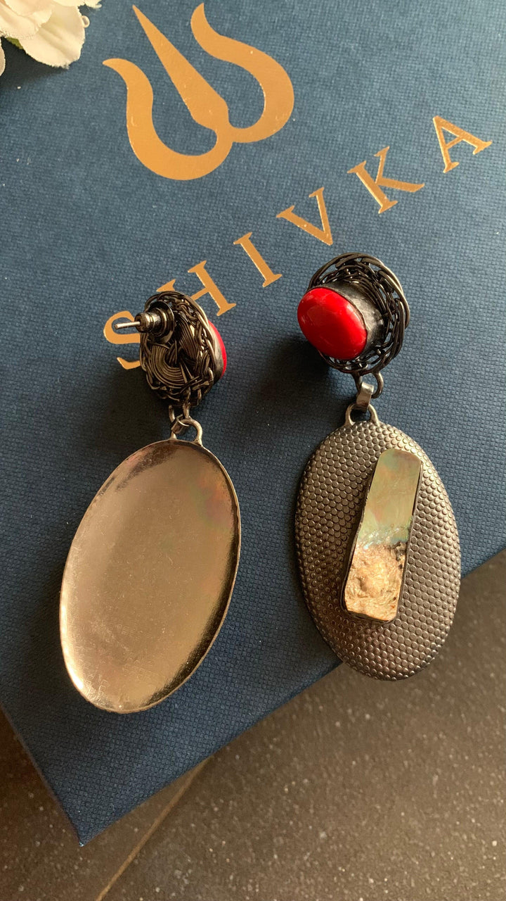 Statement Coral Rhodium Danglers - SHIVKA