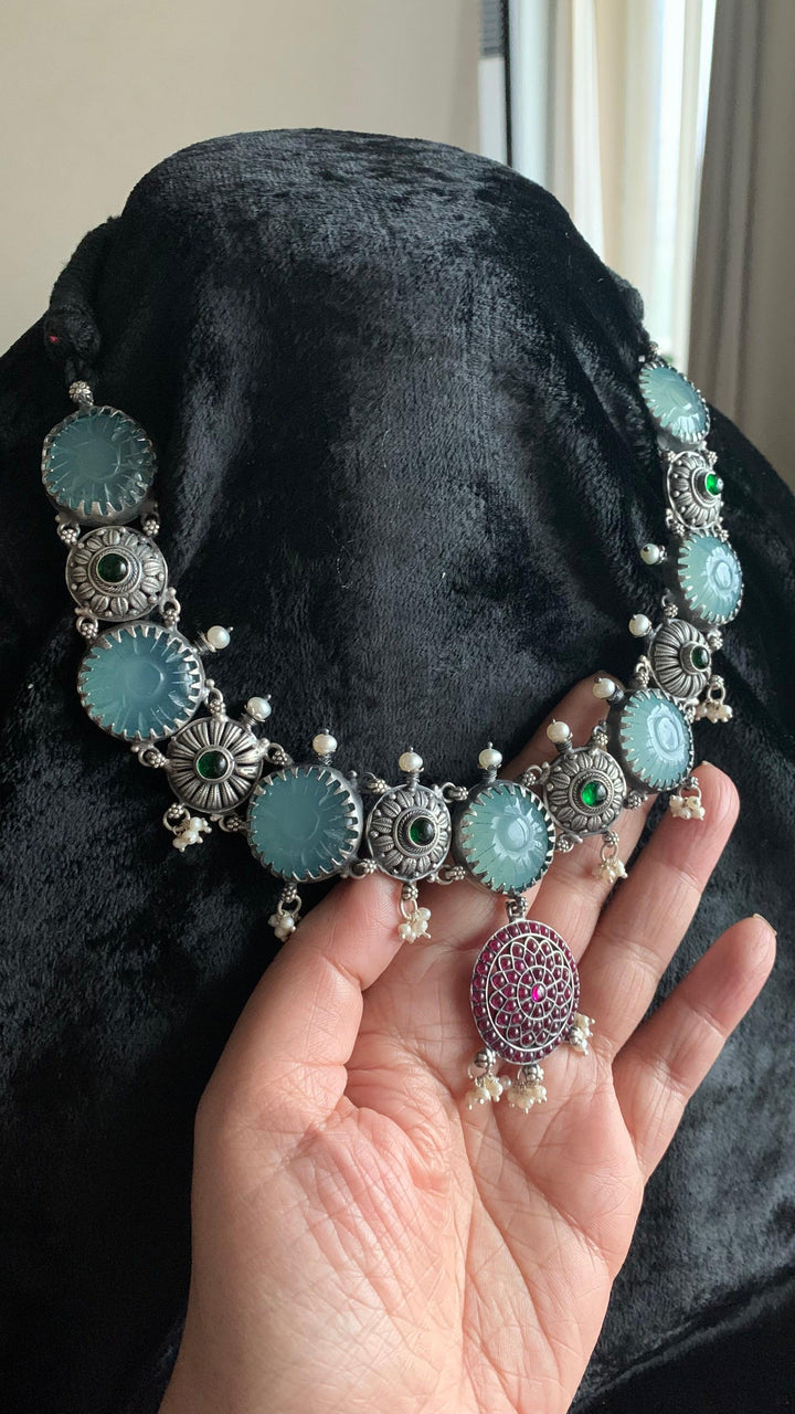 Pure 925 Silver Chalcedony Kemp Necklace - SHIVKA