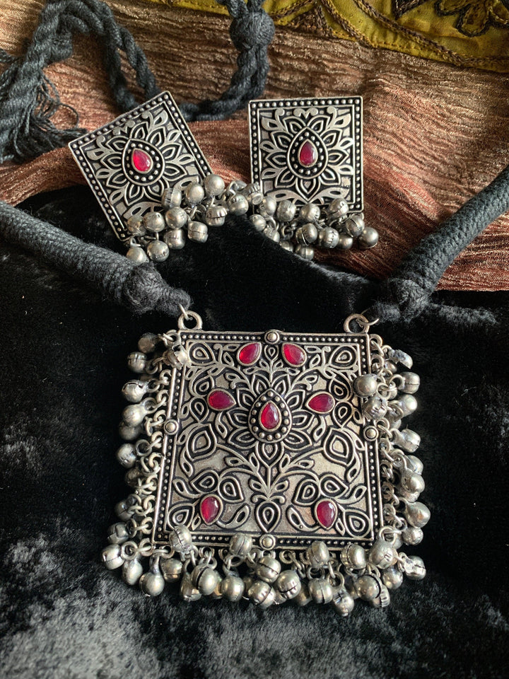 Red Ghungroo Pendant Necklace Set - SHIVKA
