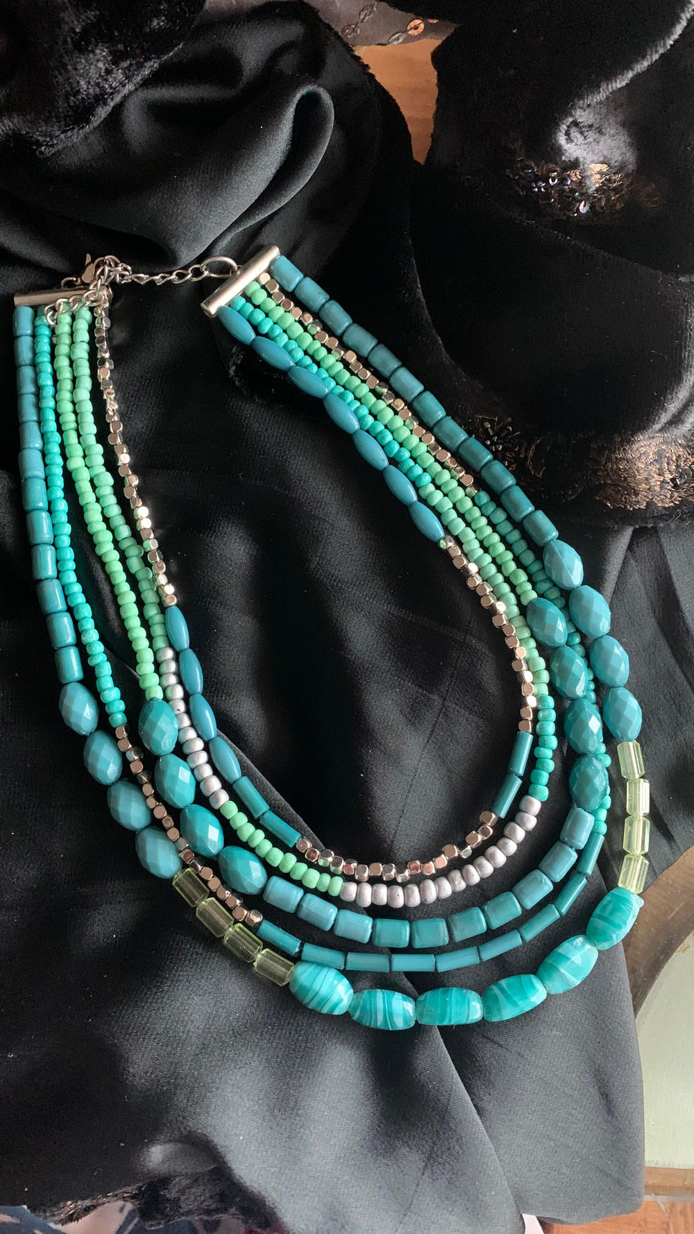 Turquoise Green Statement Beaded Necklace - SHIVKA