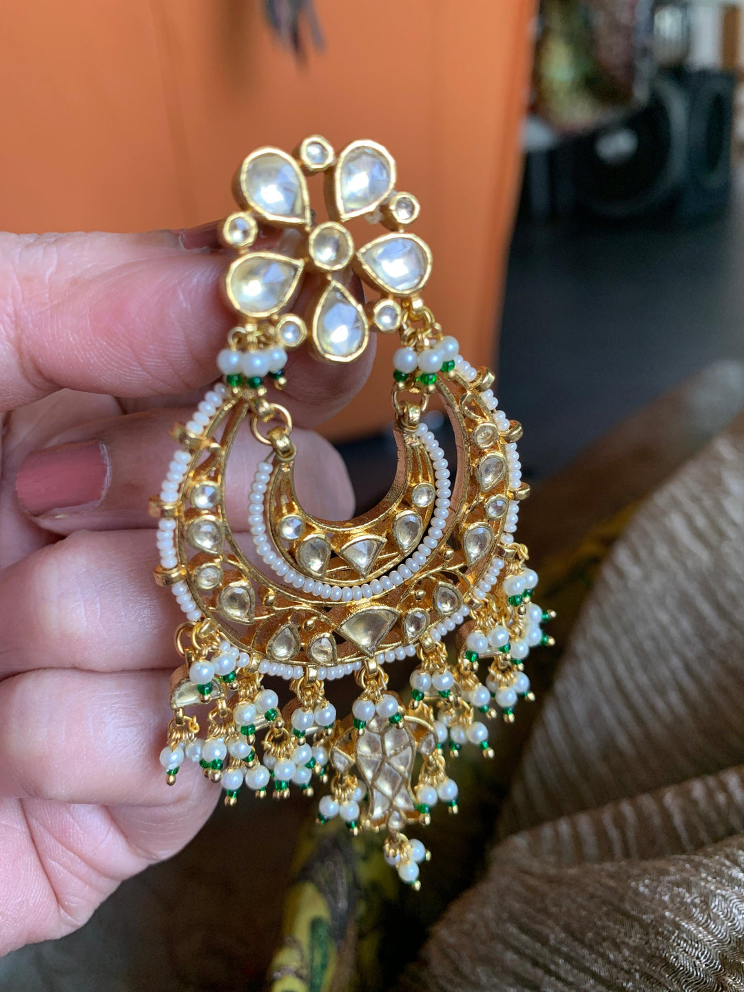 Pearl Moon Kundan Chandbaalis - SHIVKA