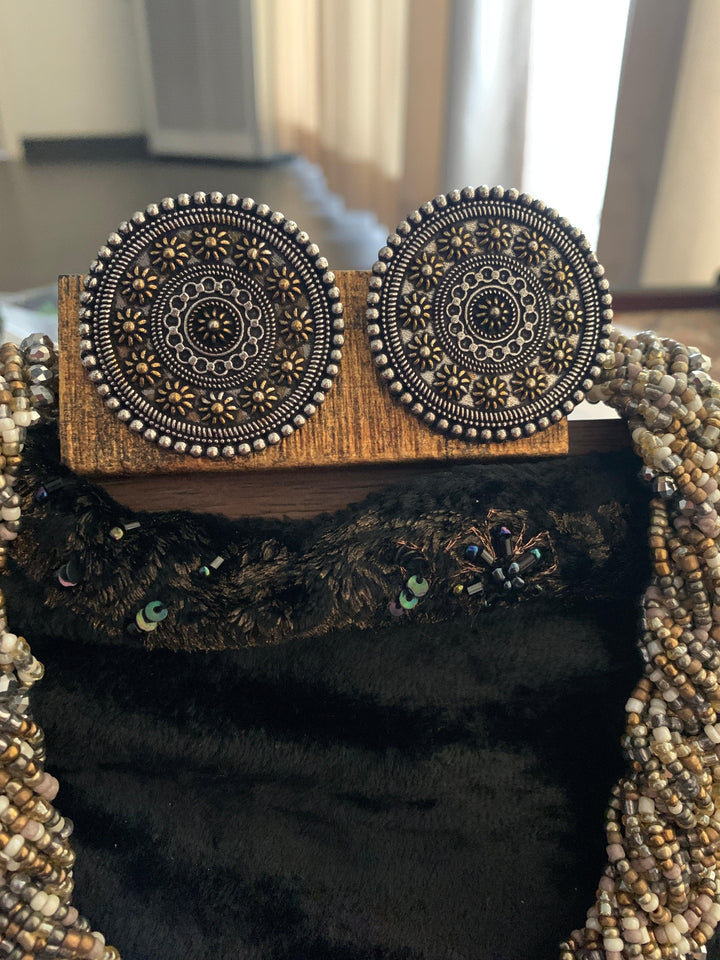 Statement Beaded Necklace with Statement Studs - SHIVKA