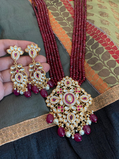Ruby Pendant Necklace with Earrings - SHIVKA