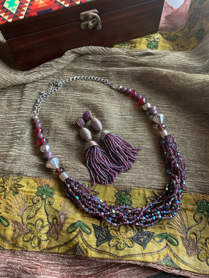Scintillating Multicoloured Beaded Necklace with Danglers - SHIVKA