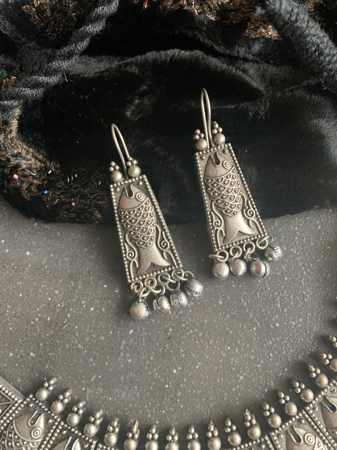 Antique Fish Necklace with Earrings