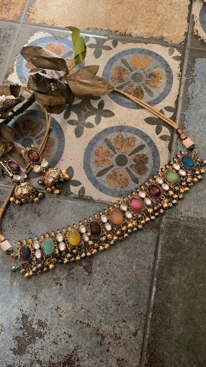 Vintage Kundan Quartz Choker with Earrings - SHIVKA