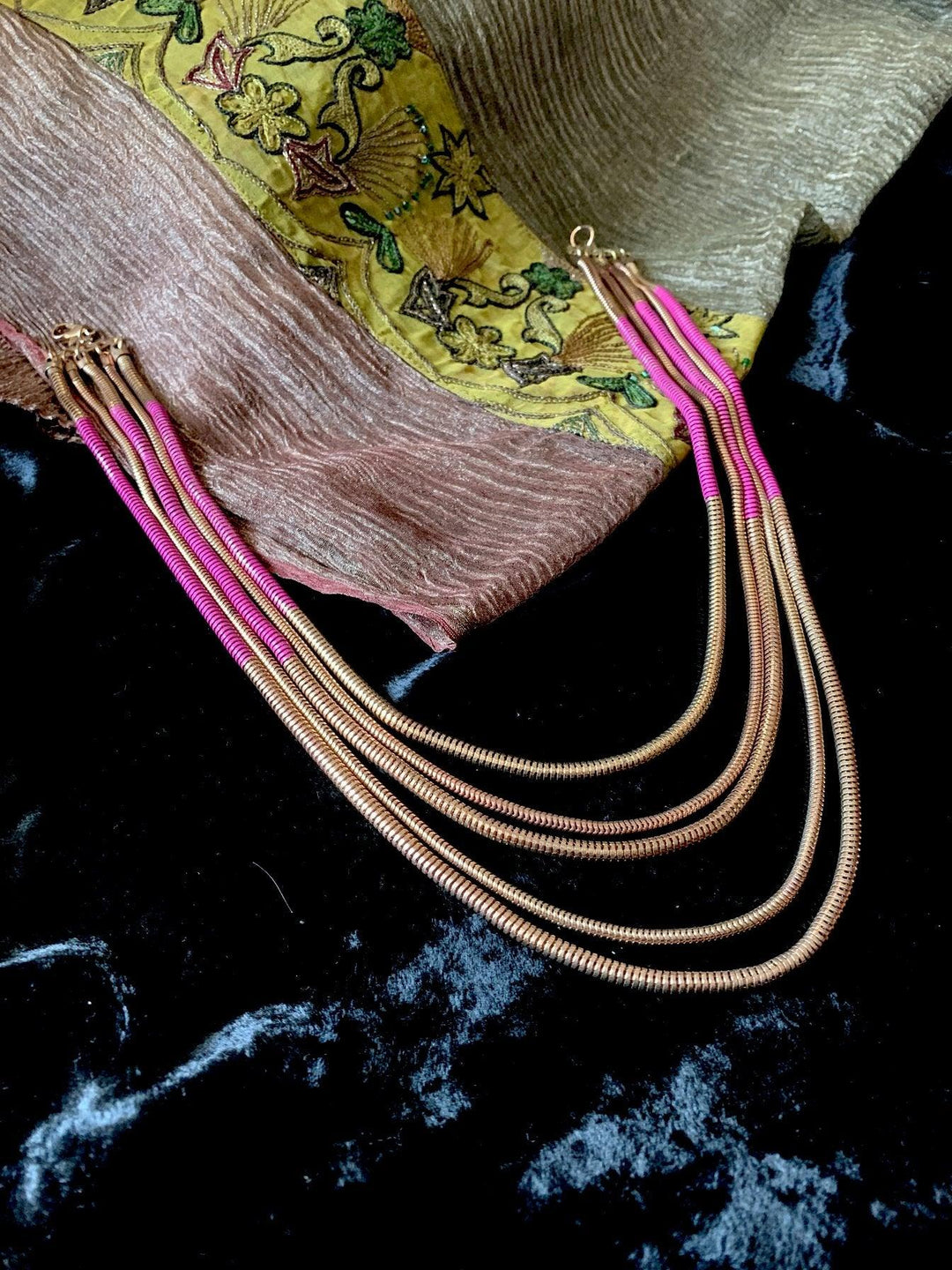 Pink and Gold Five Layered Necklace - SHIVKA