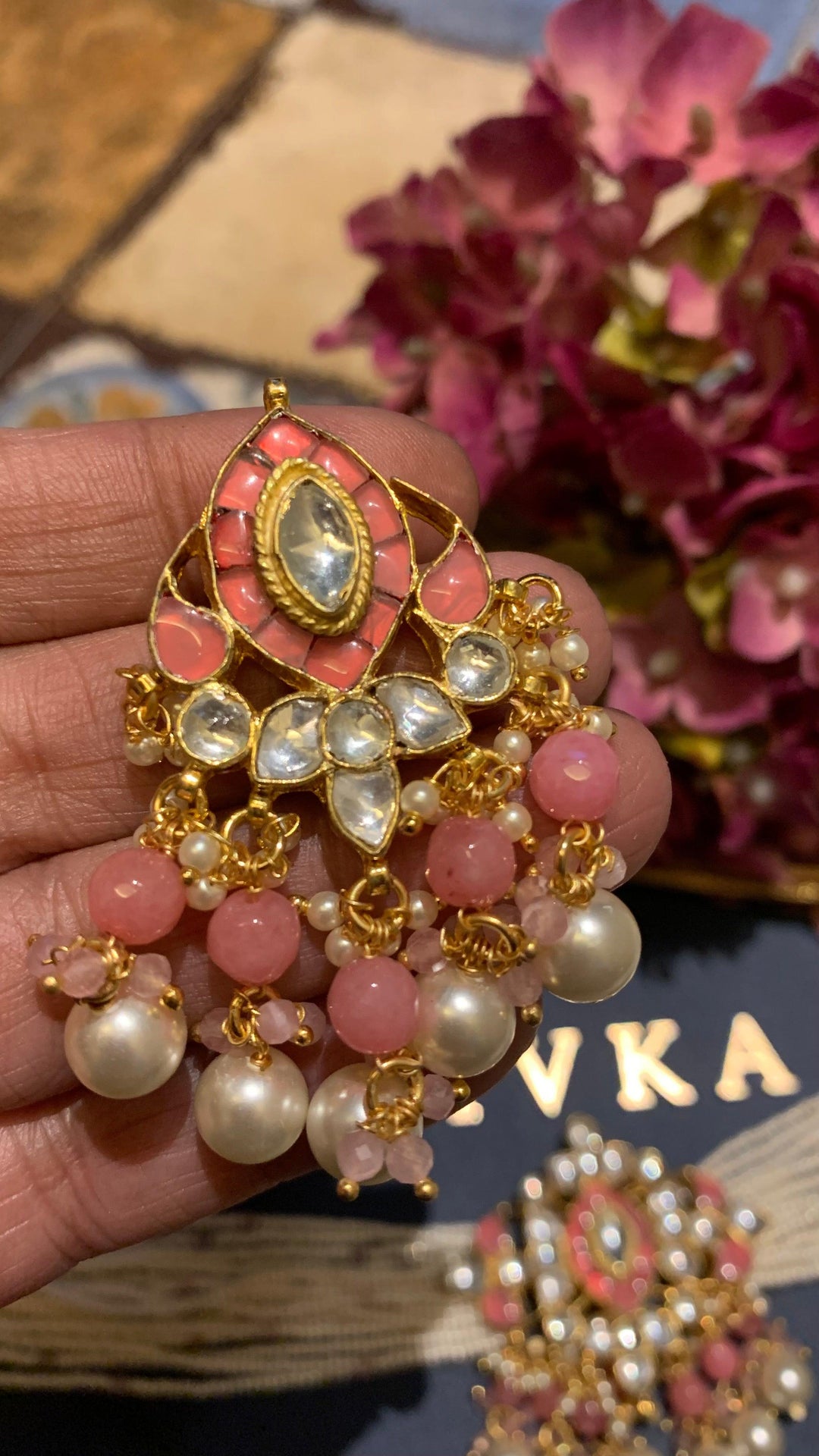 Pink Pearls Choker with Statement Earrings - SHIVKA