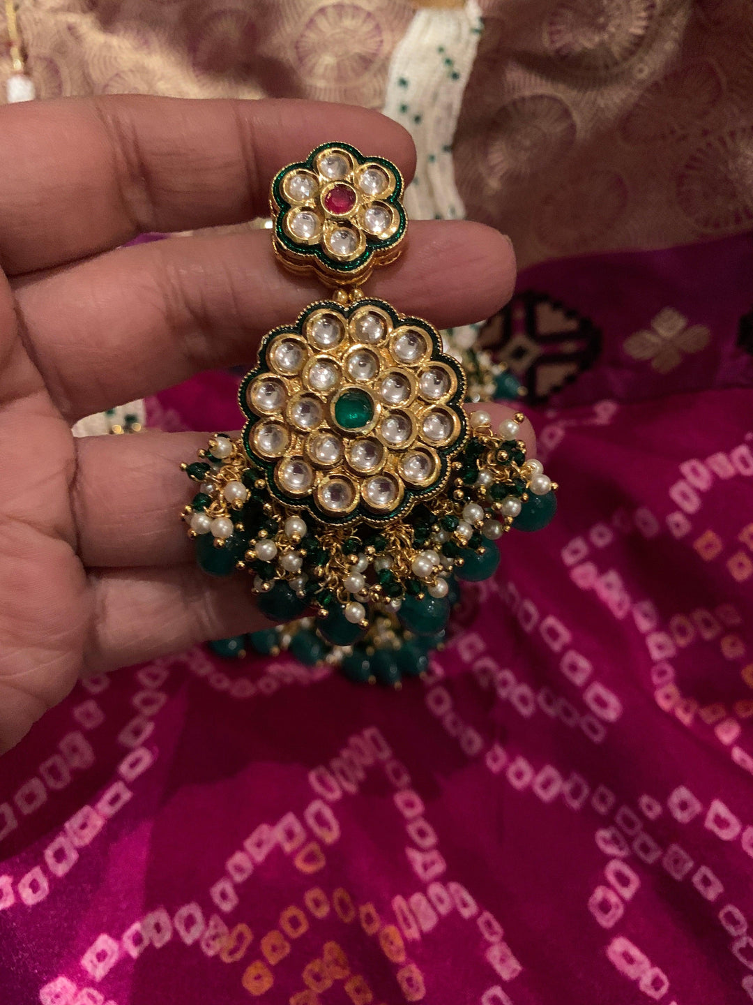 Traditional Flower Kundan Necklace with Earrings - SHIVKA