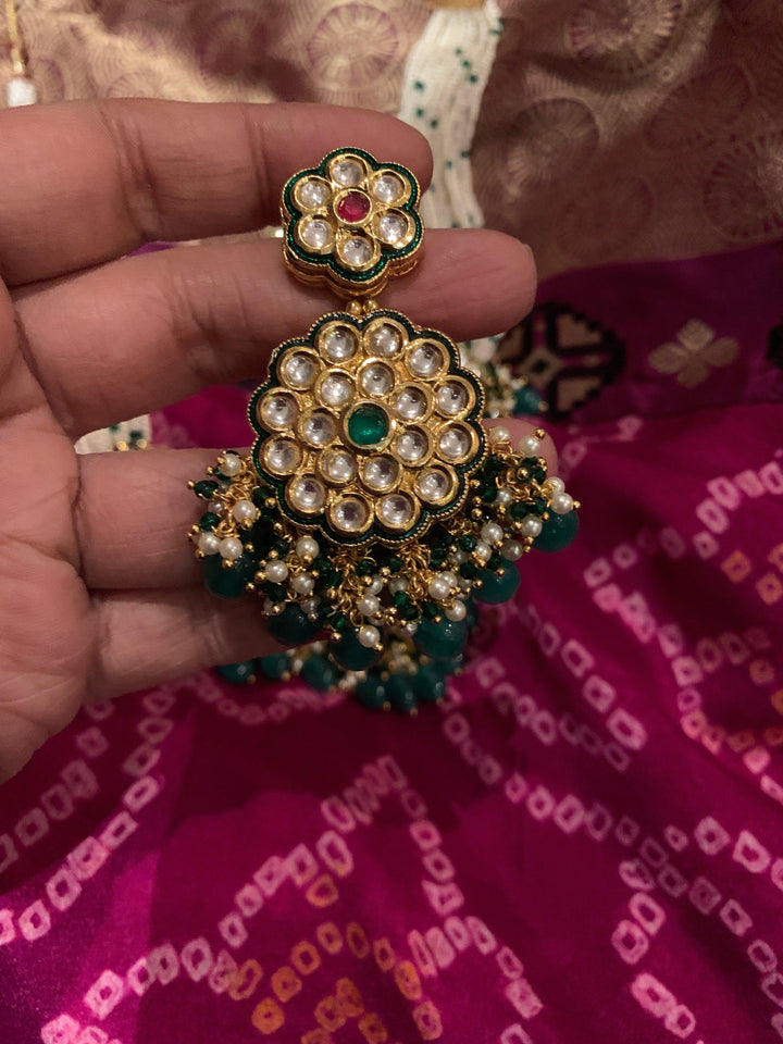 Traditional Flower Kundan Necklace with Earrings - SHIVKA
