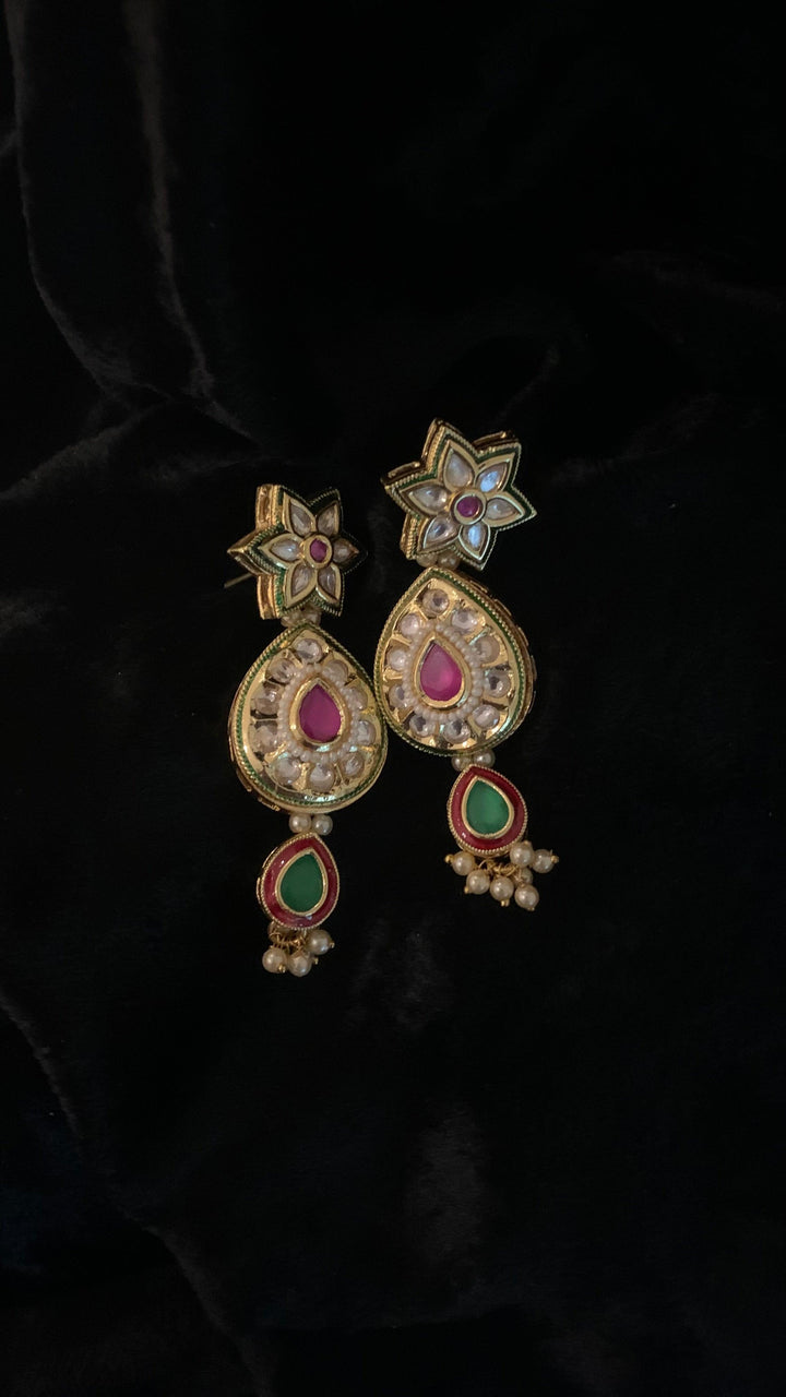 Pearl Mesh Kundan Choker with Earrings - SHIVKA