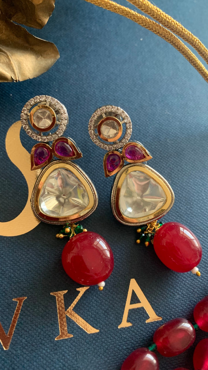 Beautiful Red Kundan Choker with Statement Earrings