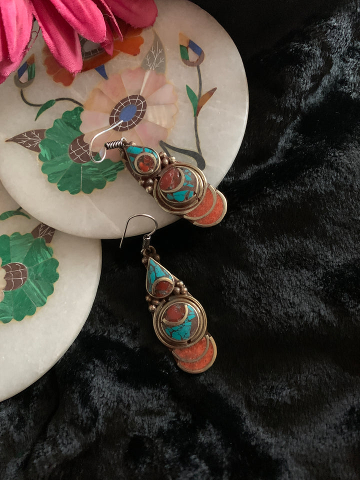 Antique Coral and Turquoise Earrings