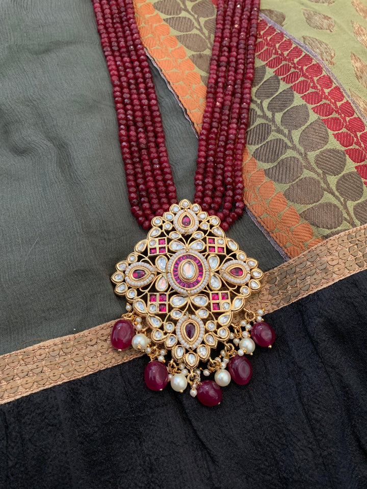 Ruby Pendant Necklace with Earrings - SHIVKA