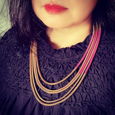 Pink and Gold Five Layered Necklace - SHIVKA