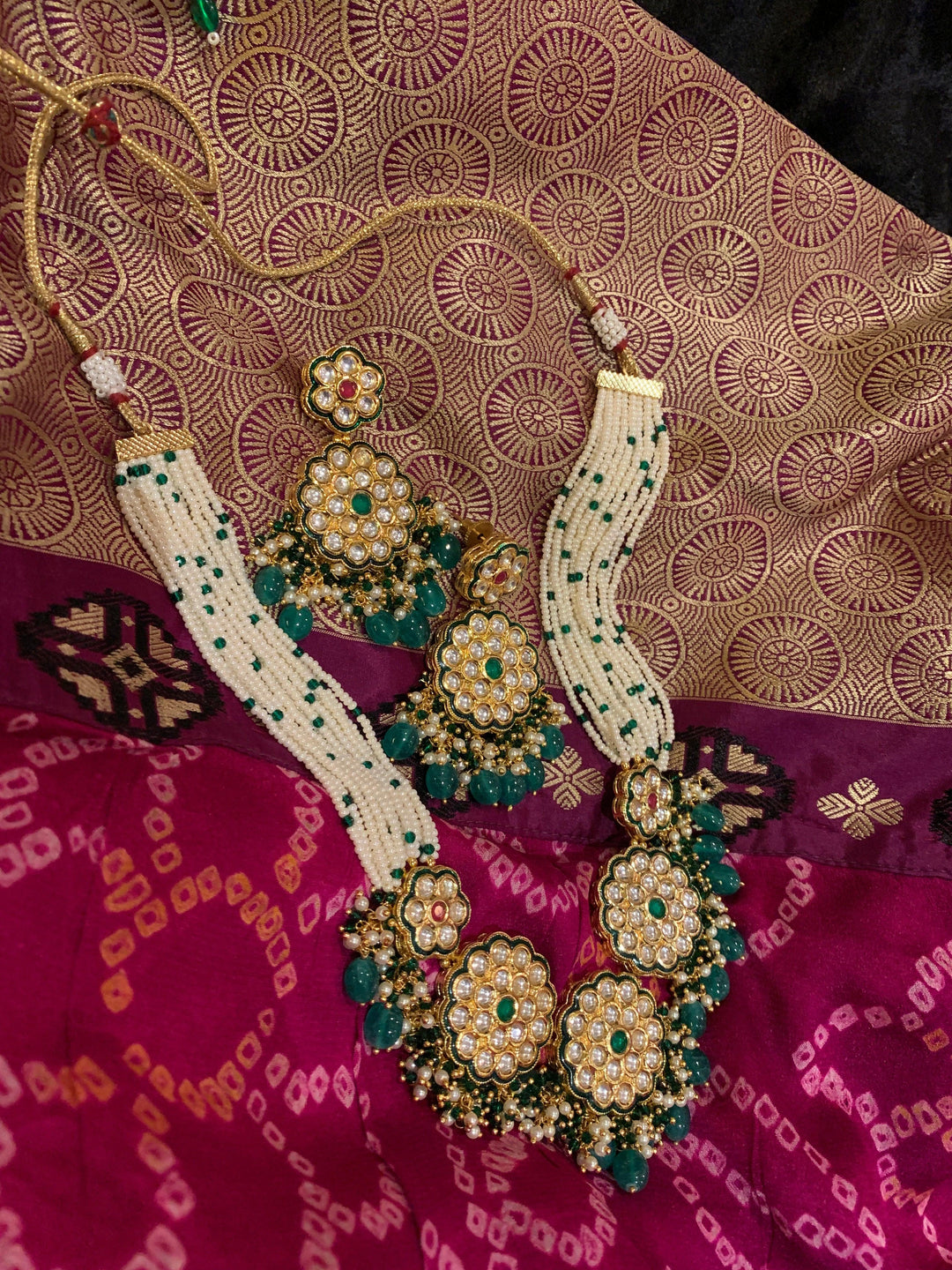 Traditional Flower Kundan Necklace with Earrings - SHIVKA