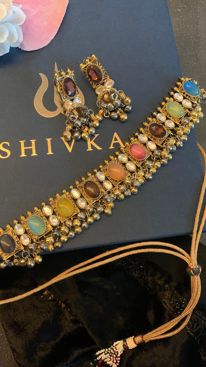 Vintage Kundan Quartz Choker with Earrings - SHIVKA