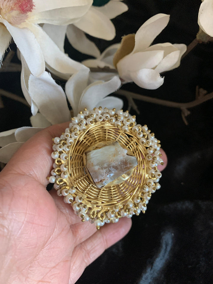 Gold Mesh Gemstone Cuff - SHIVKA