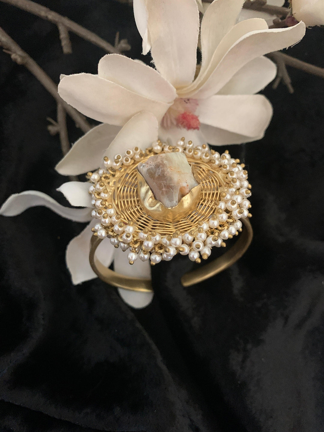 Gold Mesh Gemstone Cuff - SHIVKA